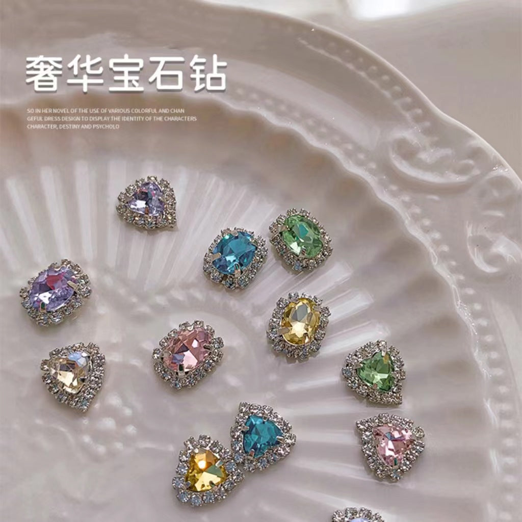 luxury gemstone diamond nail diamond crystal  love diamond DIY  nail flash diamond wholesale  10PCS