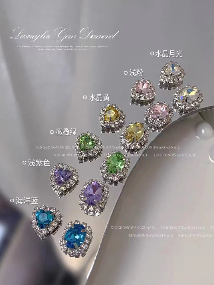 luxury gemstone diamond nail diamond crystal  love diamond DIY  nail flash diamond wholesale  10PCS