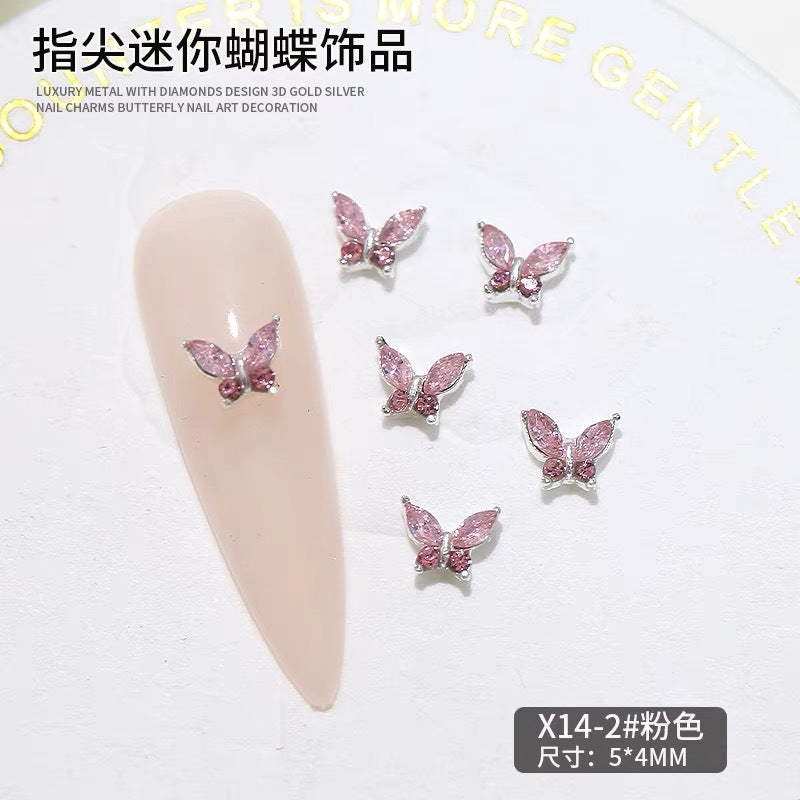 Mini fingertips small butterfly manicure jewelry horse eye super flash three-dimensional crystal butterfly alloy nail drill 10pcs