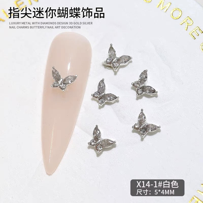 Mini fingertips small butterfly manicure jewelry horse eye super flash three-dimensional crystal butterfly alloy nail drill 10pcs