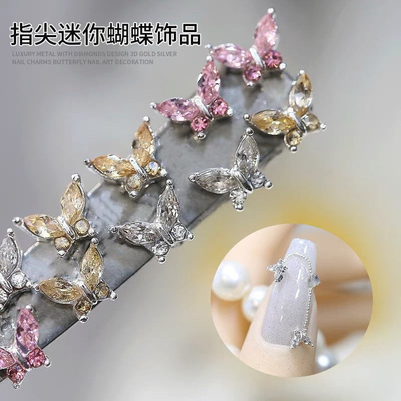 Mini fingertips small butterfly manicure jewelry horse eye super flash three-dimensional crystal butterfly alloy nail drill 10pcs