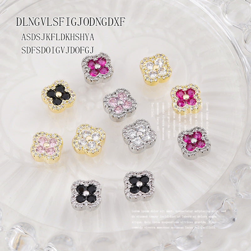 Four-leaf clover manicure, nail zirconium diamond light luxury super flash nail decoration wholesale 10PCS