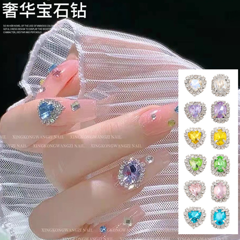 luxury gemstone diamond nail diamond crystal  love diamond DIY  nail flash diamond wholesale  10PCS