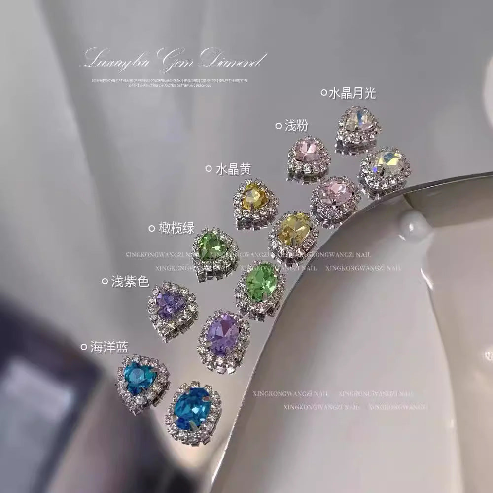 luxury gemstone diamond nail diamond crystal  love diamond DIY  nail flash diamond wholesale  10PCS