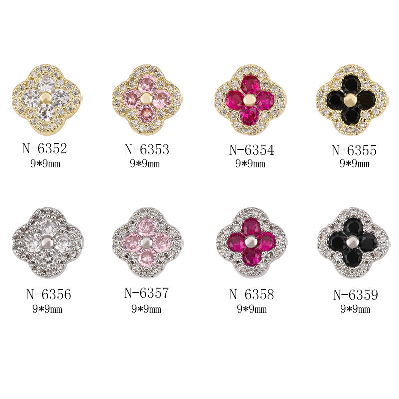 Four-leaf clover manicure, nail zirconium diamond light luxury super flash nail decoration wholesale 10PCS