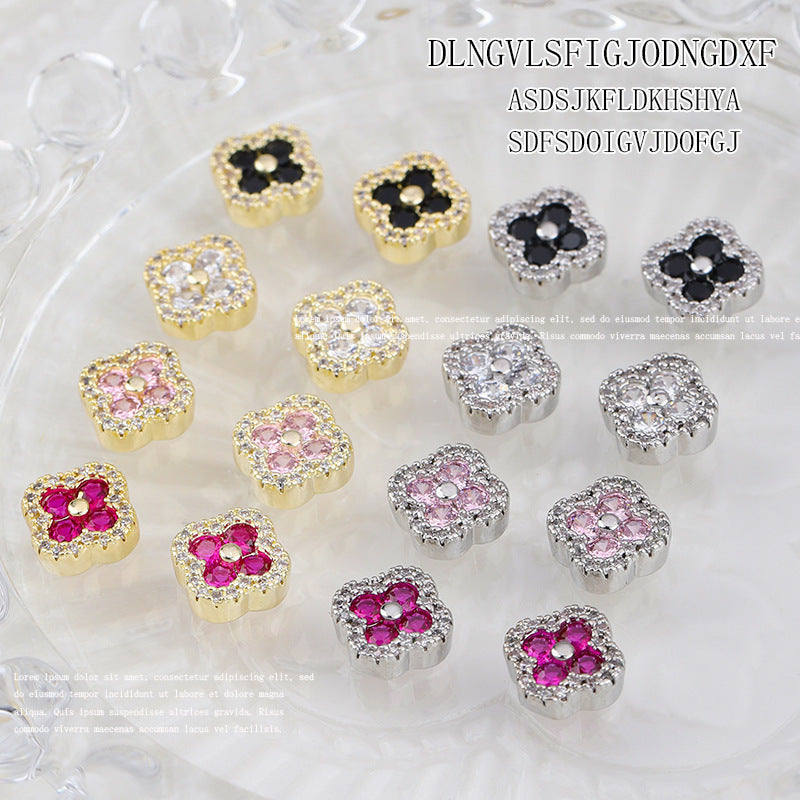 Four-leaf clover manicure, nail zirconium diamond light luxury super flash nail decoration wholesale 10PCS