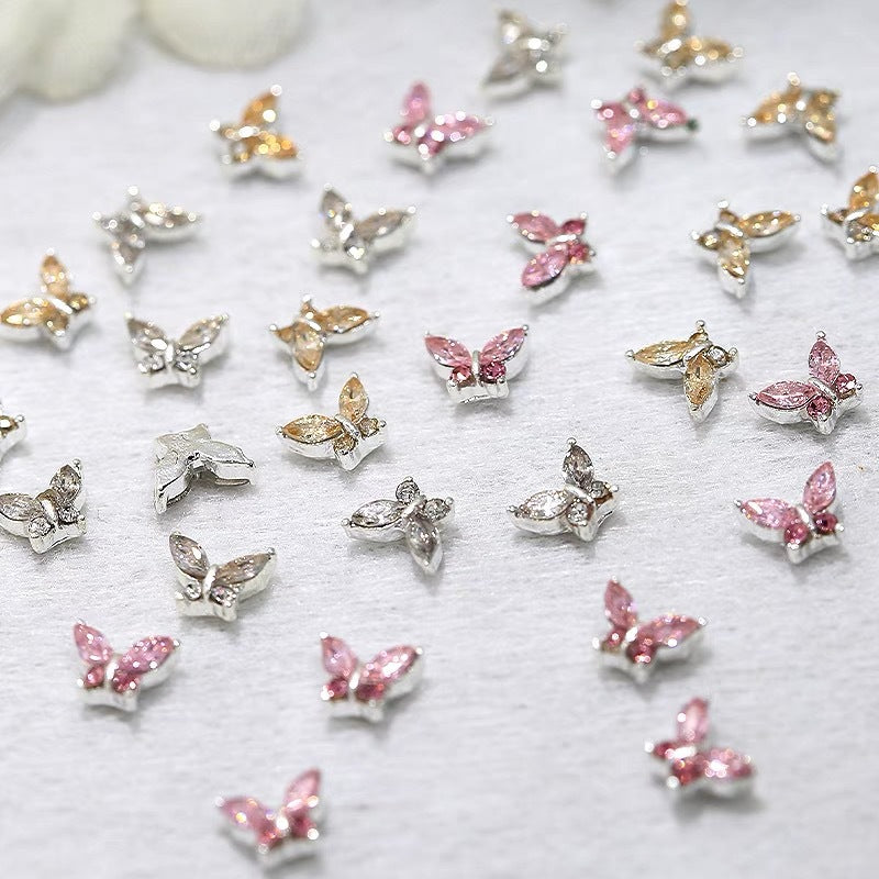 Mini fingertips small butterfly manicure jewelry horse eye super flash three-dimensional crystal butterfly alloy nail drill 10pcs