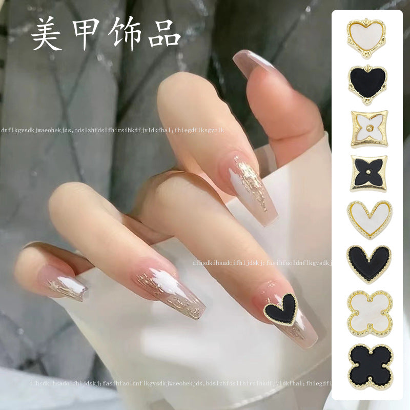 Black and white four-leaf clover love imitation shell flower nail drill accessories 20PCS