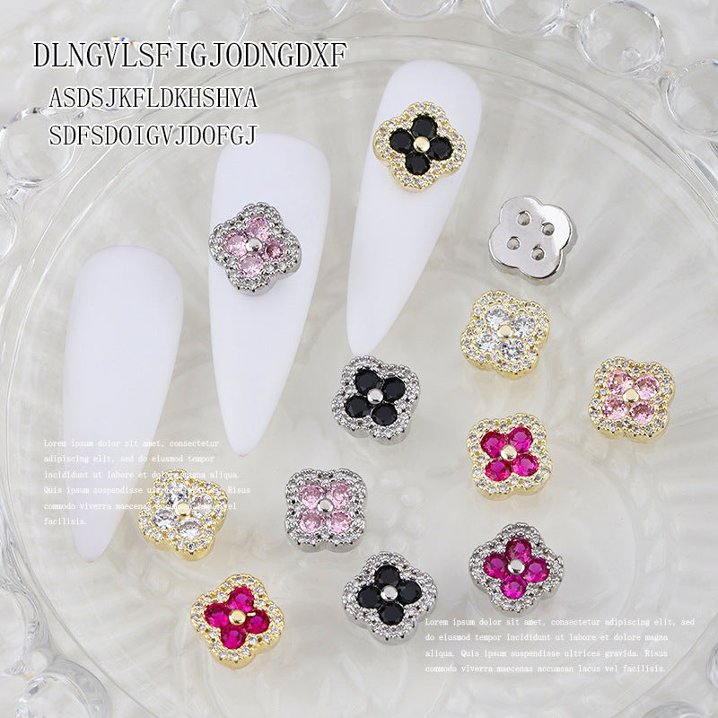 Four-leaf clover manicure, nail zirconium diamond light luxury super flash nail decoration wholesale 10PCS