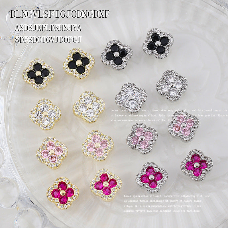 Four-leaf clover manicure, nail zirconium diamond light luxury super flash nail decoration wholesale 10PCS