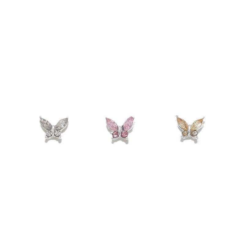 Mini fingertips small butterfly manicure jewelry horse eye super flash three-dimensional crystal butterfly alloy nail drill 10pcs