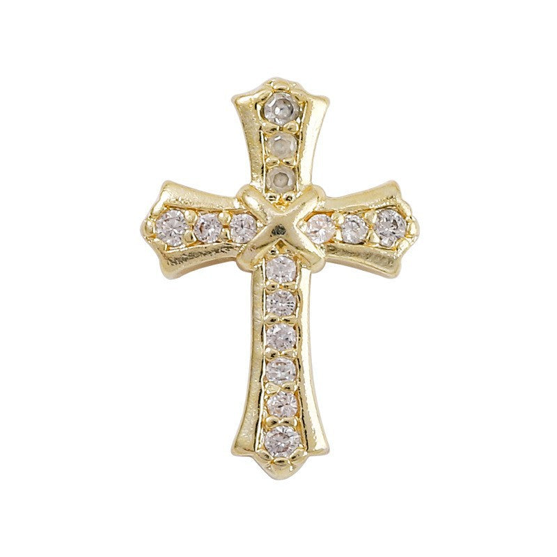 Cross-border hot-selling nail jewelry cross gold and silver super flash full diamond retro Croxin cross nail diamond jewelry 10PCS