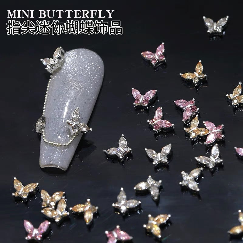 Mini fingertips small butterfly manicure jewelry horse eye super flash three-dimensional crystal butterfly alloy nail drill 10pcs