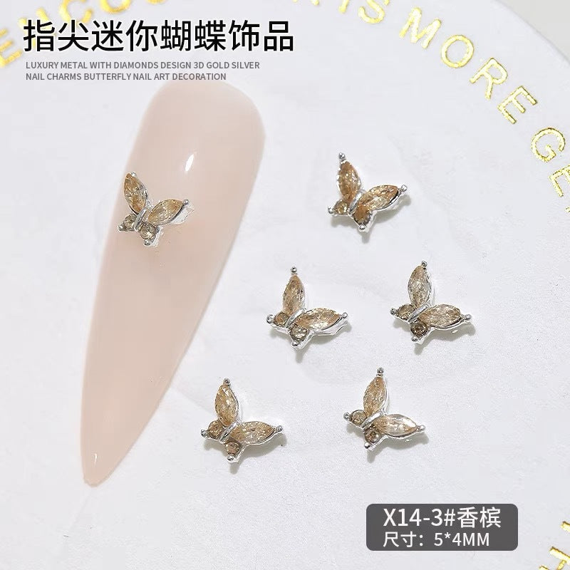 Mini fingertips small butterfly manicure jewelry horse eye super flash three-dimensional crystal butterfly alloy nail drill 10pcs